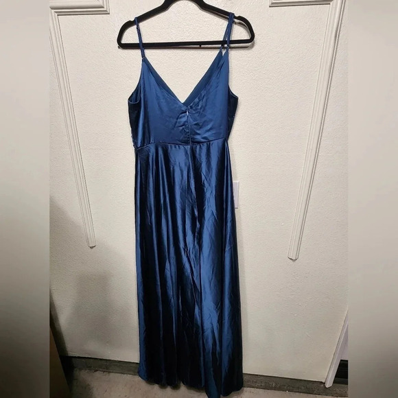 Lulus Shades of Love Teal Blue Satin Faux-Wrap Maxi Dress Wedding Party Prom - Picture 10 of 12